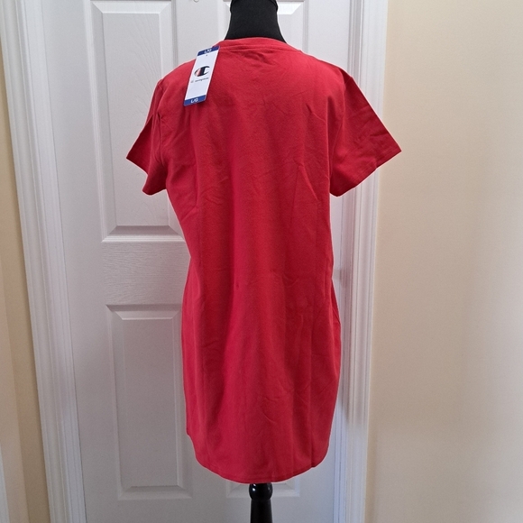 ❤️ New! Champion T-Shirt Dress Red Women's Large Cotton Blend Short Sleeve - Picture 4 of 14